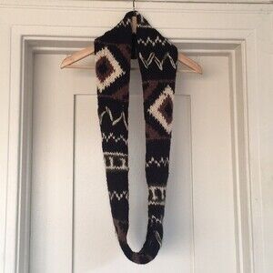 black, brown, white abstract print womens Infinity circle scarf boho